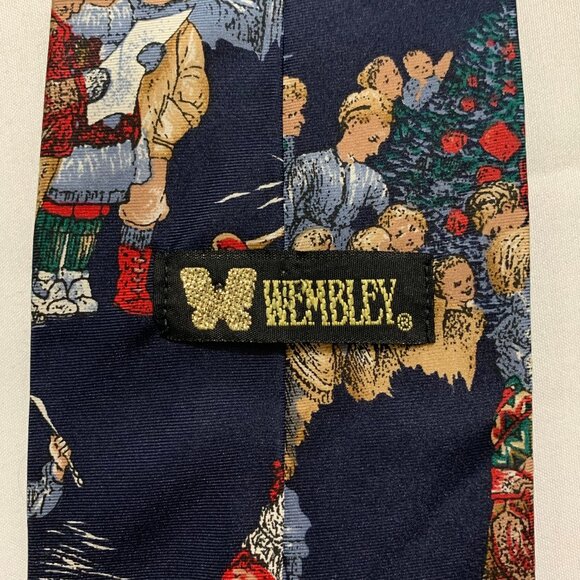 Wembley Mens Santa Christmas Holiday 100% Silk Tie Blue Red Made In USA Lot Of 2 - Picture 8 of 8